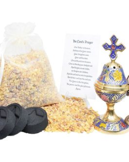 Incense Burner with Cross, 200 gram Frankincense and Charcoal Kit
