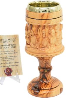The Last Supper Olive Wood Hand Carved Communion Goblet – 8″