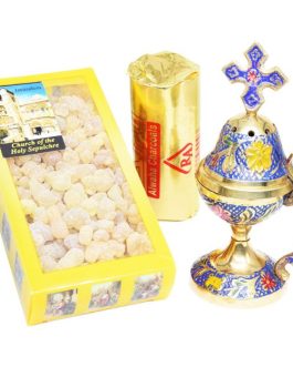 Brass Incense Burner with Cross, Pure Frankincense and Charcoal Kit