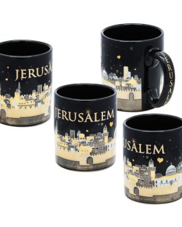 Ceramic ‘Jerusalem of Gold’ Espresso Cup Set – Gold Metallic – Black