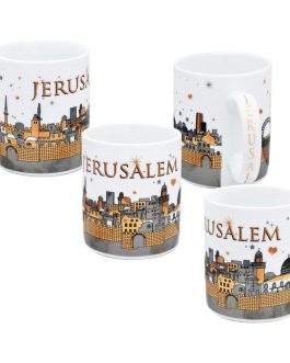 Ceramic ‘Jerusalem of Gold’ Espresso Cup Set – Gold Metallic – White