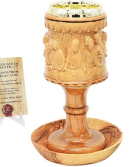 The Last Supper (Faceless) Olive Wood Chalice and Dish – 8″