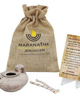 Herodian Replica Clay Oil Lamp from Israel in Sackcloth Bag – Maranatha!