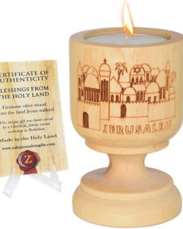 ‘Jerusalem of Faith’ Olive Wood Candle Holder – Made in Israel – 3″