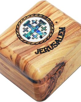 Mother of Pearl ‘Jerusalem Cross’ Engraved Olive Wood Box – 2.75″