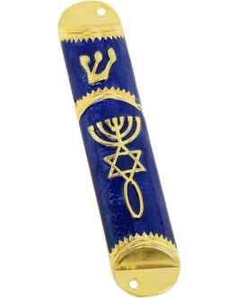 Messianic ‘One New Man’ Mezuzah with Printed Parchment – Blue 4″