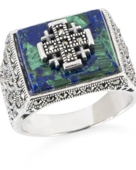 ‘Jerusalem Cross’ on Solomon Stone with Marcasite 925 Silver Ring